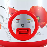 Cuisinière à riz électrique automatique 1,8 L, motif floral blanc et rouge, couvercle et base rouges, pot antiadhésif, cuisson du riz à un bouton, OEM
