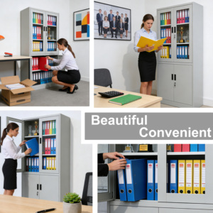 Metallschrank mit Glastür Aufbewahrungsschränke Möbel 2-stufige Verstellbare Regale Aufbewahrungsorganizer für Büro und Vorratskammer - Product Image 6