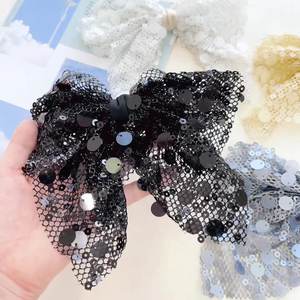 Nouvelle barrette à cheveux en maille française avec nœud à paillettes, accessoire pour femmes - Product Image 3