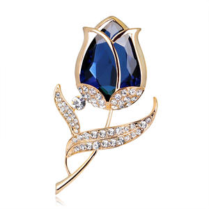 ダンランコサージュ韓国風ファッションフラワーラインストーンブローチチューリップガラスブローチ2024 - Product Image 3