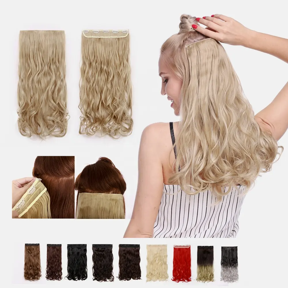 24" Curly Clip in heat resistant synthetic fiber One Piece 5 clips on hair extensions