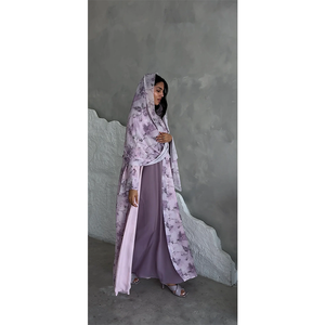 Elegante Cárdigan con Hiyab a Juego, Kaftán de Dubái, Abaya Abierta de Chifón con Estampado Floral para Usar en Eid - Product Image 1