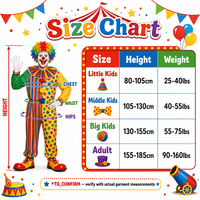 Costume de Clown pour Adultes Hommes Femmes Halloween Cosplay Ensemble Combinaison de Cirque avec Perruque Masque Gants