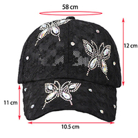 Casquette de baseball en maille pour femme avec strass et papillon en résine, réglable, style camionneur, scintillante, tendance, pour l'été et l'extérieur, vente en gros