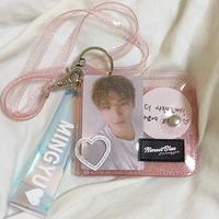 Tas Kartu PVC berkilau wanita tali leher lipat kartu ID casing uang koin foto pemegang stiker dompet bening dompet transparan