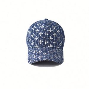 Casquettes de baseball en denim épais à sequins pour hommes et femmes, super confortables, de haute qualité, simples, bicolores - Product Image 3