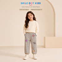 Smiledotkids Pantalons de jogging personnalisés pour enfants, broderie rayée lapin et chat, doux, OEM ODM, faible MOQ, pour tout-petits garçons et filles, vente en gros