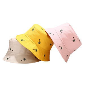 Sombrero de Pescador para Estudiantes, Estilo Japonés Coreano, 100% Algodón, Doble Cara, Bordado 3D con Hojas de Piña, Protección Solar, Primavera-Verano - Product Image 1