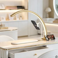 Lampe de table pour manucure 36W en forme de demi-lune avec repose-main et support pour téléphone, 240 LED, dorée, pour salon de beauté