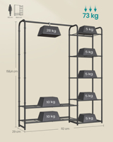 Porte-manteau SONGMICS avec étagères de rangement, armoire légère en acier pour chambre à coucher