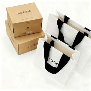 Supermarket Promotion Custom Logo Options High Quality Flat Kraft Art Ivory Board <b>Gift</b> Wrapping <b>Bags</b> for Clothing Shoes - Product Image 2