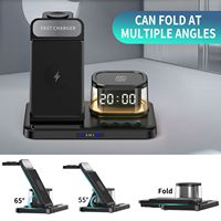 5 In 1 Draadloze Oplader Stand Led Licht Wekker Opvouwbaar Snellaadstation Dock Voor Iphone 15 14 13 Apple Watch Airpods