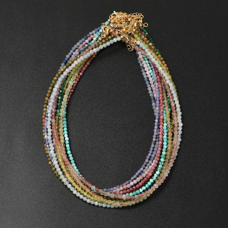 Collier de pierres précieuses rondes et étanches, 2-3mm, perles de cristal en acier inoxydable, chaîne en or 18 ct, collier ras du cou pour femmes, bijoux