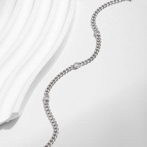 S925 Silver Chain <b>Bracelet</b> With Round Crystal Bezel Setting Minimalist Everyday Wear Unisex Jewelry - Product Image 4