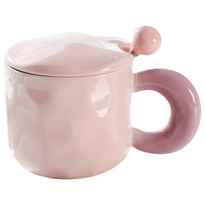 Tasse à maquillage avec couvercle cuillère tasse à café en céramique mignonne et élégante pour couple de filles tasse à petit-déjeuner au bureau vente en gros - Product Image 5