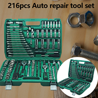 Kit d'outils de réparation automobile professionnel, 216 pièces, clé à cliquet multifonctionnelle, jeu de clés à douilles combinées