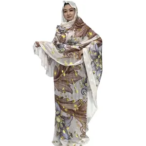 Abaya Dubai Sudan Frauen Toub Schweizer Baumwolle Voile Kleid fünf Meter digital gedruckt Top Design funkelnden japanischen Stoff