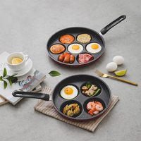 Poêle à 4 compartiments en aluminium et céramique antiadhésive pour œufs, crêpes, burgers, omelettes, petit-déjeuner, cuisson sur cuisinière à gaz, OEM