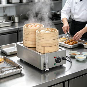 Tabletop <b>Electric</b> Powered 2 Hole <b>Steamer</b> 2KW High Output Stainless Steel Robust Commercial Food Processing Cooking Equipment - Product Image 2