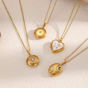 Colgantes temáticos de acero inoxidable, collar con álbum de fotos para mujer, diseño geométrico circular de corazón, cadena de joyería de regalo - Product Image 2