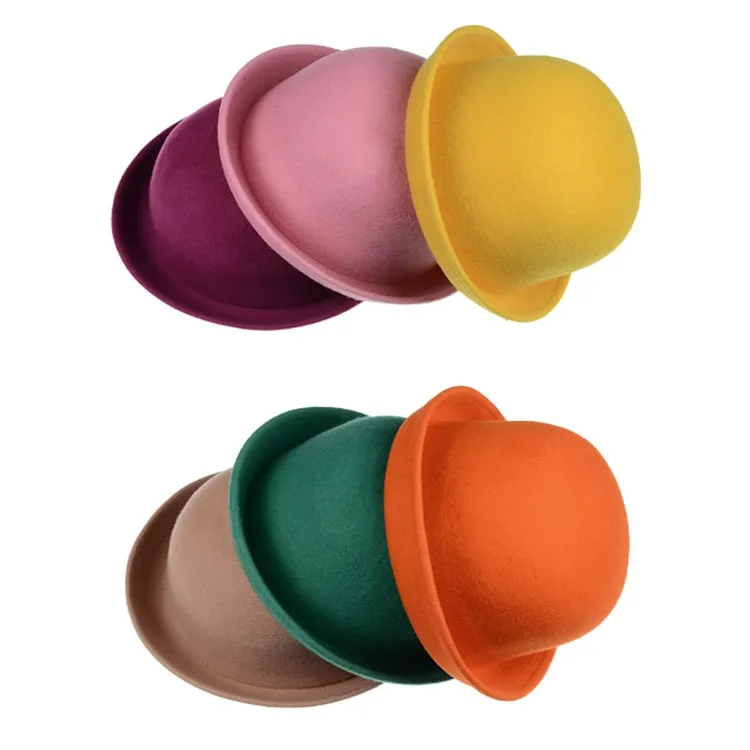 Tốt Nhất Bán Round Top Biểu Tượng Tùy Chỉnh Cap Bowler Màu Đồng Bằng Cảm Thấy Nón Cho Bán Buôn