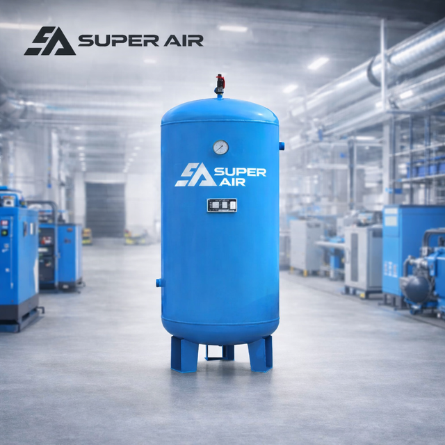 Super Air Industrial Air Receiver Tank with Vertical Design 300L to 3000L Capacity 8 to 13 Bar for Screw Compressor Systems