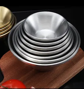 Бытовой металлический салат в Корейском стиле, миска для смешивания фруктовой лапши, Современная Золотая большая круглая миска из нержавеющей стали для супа, рамен