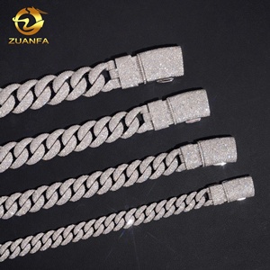 Мужская цепочка Cuban Link из серебра 925 пробы с муассанитом, инкрустированная камнями, в стиле хип-хоп, 12 мм, 15 мм, 18 мм, 20 мм - Product Image 2