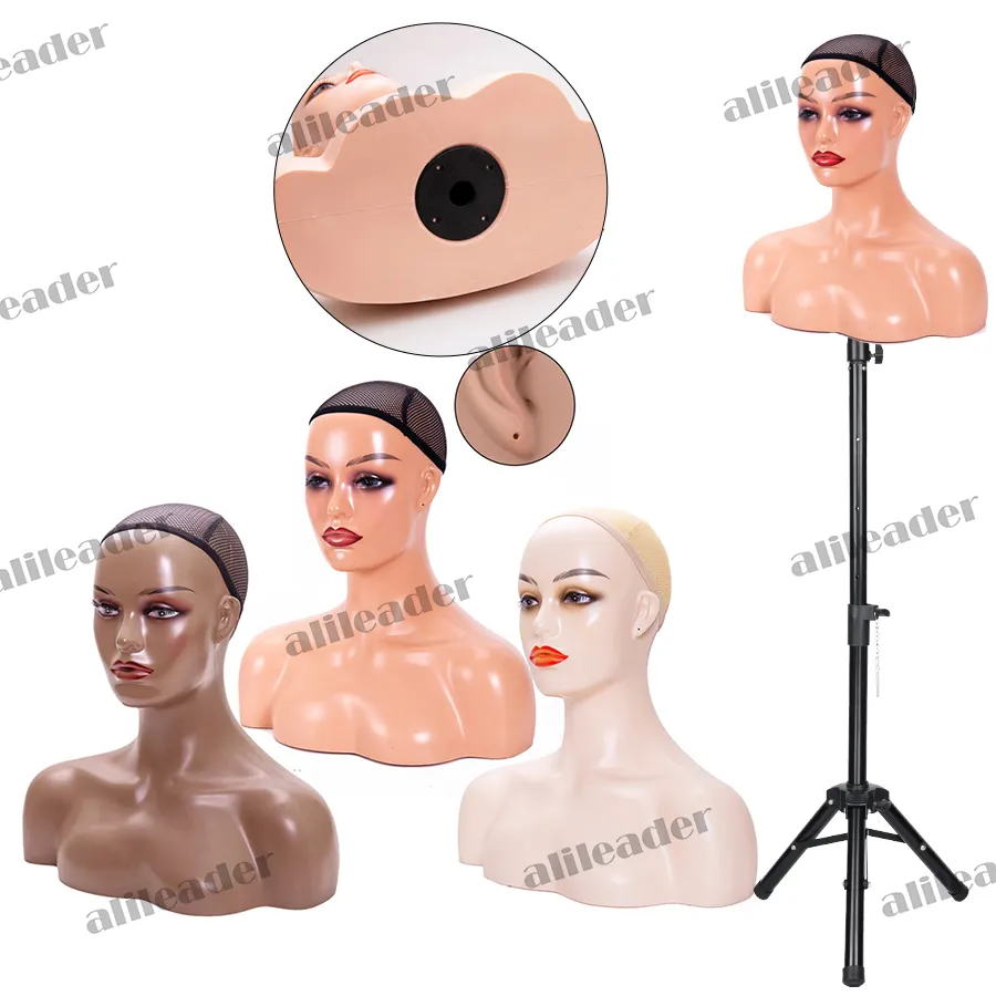 Vente en gros pas cher mode PVC buste femme perruque affichage réaliste tête de mannequin avec les épaules