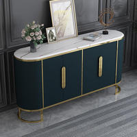 Buffet moderne de luxe en bois massif et acier inoxydable avec plateau en marbre pour bar, cuisine, salle à manger et salon