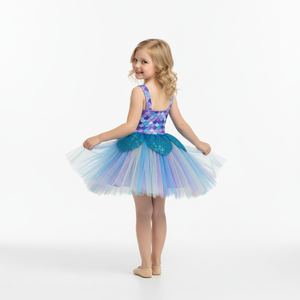 Vestido de Ballet Tutú Inspirado en Ariel para Niñas, con Escamas Azules y Moradas en el Corpiño y Falda de Tul Brillante para Recitales y Fiestas - Product Image 2