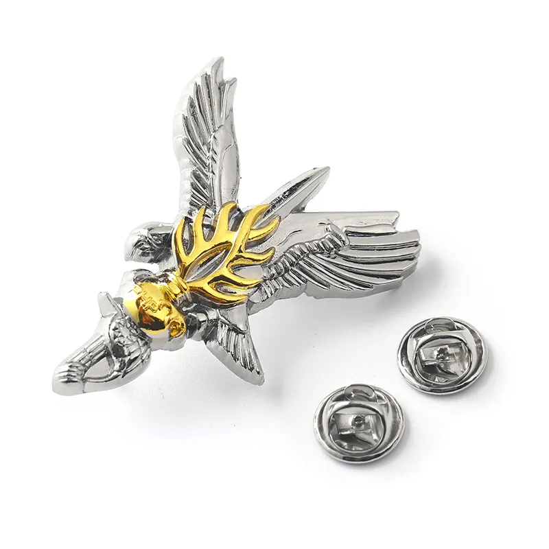 3d kuş şekli broş kılıç logolar metal rozeti ile yumuşak emaye yaka iğnesi