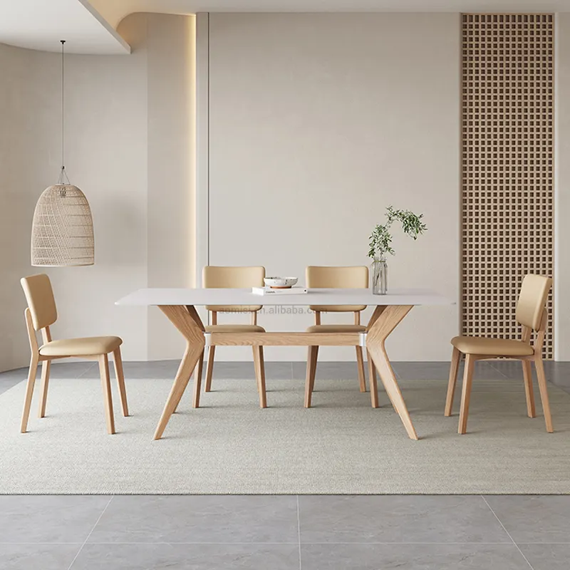 Table de salle à manger italienne minimaliste en pin recyclé mobilier de salle à manger moderne en frêne massif table de table en ardoise ovale