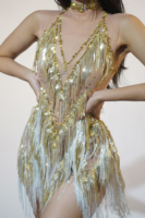 Nouveau Paillettes Cristal Combinaison Gland Exotique Danse Performance Costumes Festival Vêtements Femmes Cheerleading Drag Show Bodys