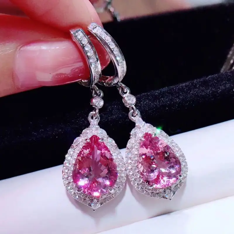 18K Berlian Alami Merah Muda Morgan Anting Batu Liontin Anting-Anting Perhiasan Mewah Berlian Alami Kustom