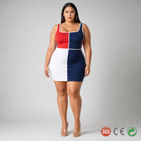 Robe moulante personnalisée grande taille pour femme, mini-robe de soirée colorblock à col carré en maille extensible, du S au 5X US, OEM