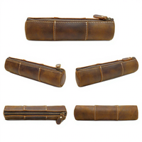 Étui à crayons en cuir véritable artisanal vintage en cuir de vache avec fermeture à glissière longue pour l'école et le bureau
