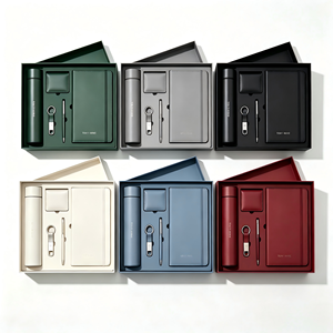 Ensemble cadeau d'affaires en cuir de luxe avec carnet, stylo, gobelet isotherme en acier inoxydable, porte-clés, option de personnalisation, ensemble cadeau d'entreprise 5 en 1 - Product Image 1