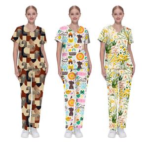 Haute qualité unisexe imprimé col en v personnalisable multicolore gommages médicaux femmes hôpital hauts d'allaitement et amusant imprime uniformes - Product Image 5