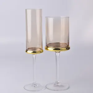 2021 New Design Electroplated Golden Bottom Drinking Glass with Spray Yellow Color