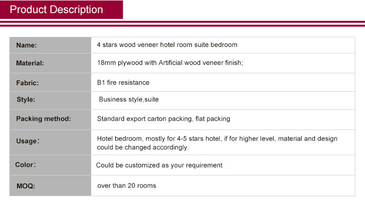 Best-Selling Top Quality Hotel Furniture 4 Star Wood Veneer Hotel Room Suite Bedroom