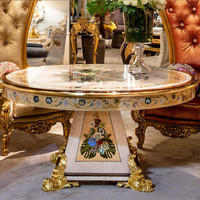 Ensemble de table à manger circulaire de très haut niveau, design français, coquillages marins, table à manger ronde en bois classique de luxe, coûteuse
