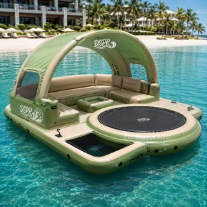 Gommone Gonfiabile a Tenda con Zona Relax Ombreggiata e Piattaforma Trampolino Integrata per Giornate di Divertimento Acquatico nel Lago Forestale - Product Image 3