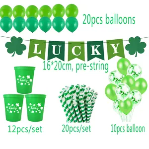 Der irische Heilige Patick's Day liefert Shamrock Lucky Banner Ballons 16 Unzen Plastik becher Papiers troh halme für St Patrick's Dekorationen