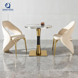 Mesa de comedor de <span class=keywords><strong>restaurante</strong></span> de lujo QIANCHENG, fabricación moderna redonda, juego de comedor interior blanco chapado en oro, muebles de <span class=keywords><strong>Restaurante</strong></span> - Product Image 2