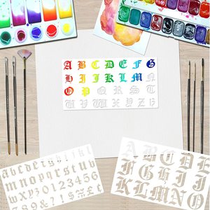 6 pochoirs en lettres et chiffres de style anglais ancien de 2 pouces, modèles réutilisables de calligraphie gothique, lettres pour la peinture, le dessin, la découpe - Product Image 3