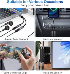 USB Cスプリッター2 in 1 USB Cヘッドフォンと充電器アダプタオーディオドングルケーブルPD 100W電話16 15 - Product Image 6