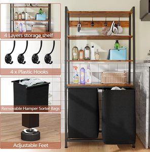 Cao kim loại 4-Tier giặt cản trở với túi có thể tháo rời SORTER thang Kệ quần áo Organizer cho phòng tắm hoặc phòng ngủ - Product Image 4