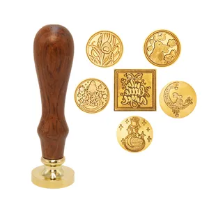 Dropshipping No MOQ Do Your Own Custom Stamp Seal Wax Gold Brass Set With Wooden Handle and Antique Metal Head Date