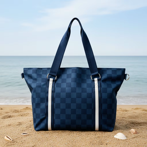 <span class=keywords><strong>Sac</strong></span> fourre-tout tendance et mignon, écologique, personnalisé, à carreaux, pour le shopping, le rangement, les voyages en extérieur et la plage, pour filles, avec fermeture éclair - Product Image 1